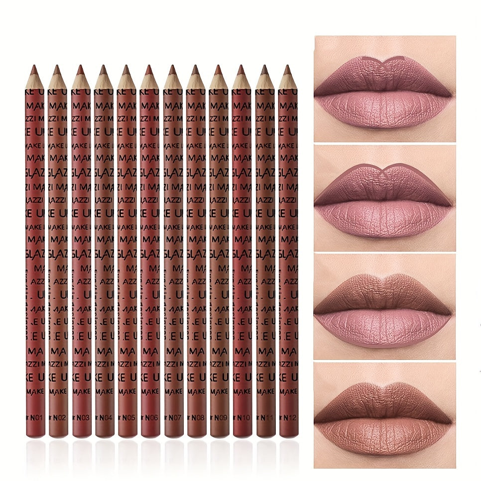 12pcs Matte Lip Liner Pen Natural Nude Smooth Lip Makeup