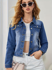 Ripped Holes Denim Jacket Non Stretch Lapel Denim Coat Women's Clothing