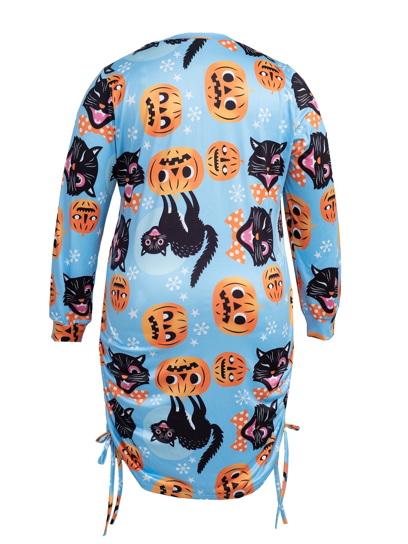 Pumpkin Print Long Sleeve Casual Dress