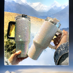 Crystal Tumbler with Handle 40oz Stainless Steel Rhinestone Stanleys Tumbler