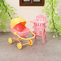 2pcs Dollhouse Furniture Set Dining Pushcart and Chair for Mini Fairy House