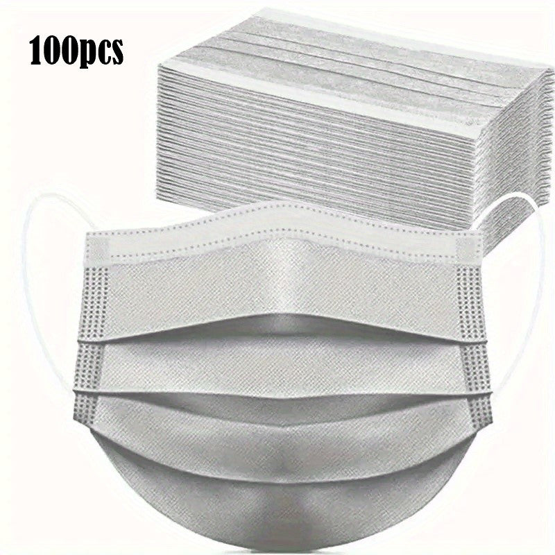 100pcs Disposable Grey Face Mask 3 Layer Cover Breathable & Comfortable