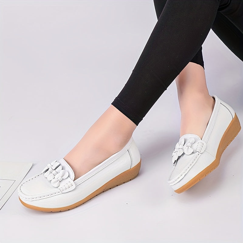 Women's Bowknot Wedge Loafers Slip On Faux Leather Shoes