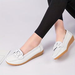 Women's Bowknot Wedge Loafers Slip On Faux Leather Shoes