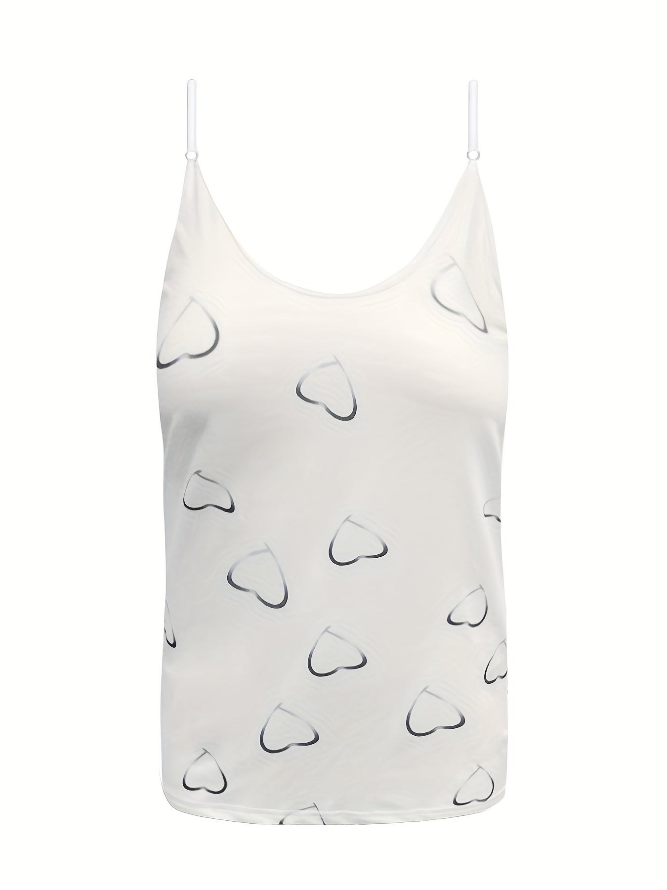 Heart Print Cami Top Women's Round Neck Stretch Cami