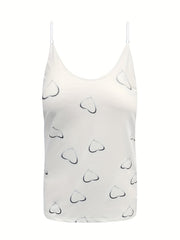 Heart Print Cami Top Women's Round Neck Stretch Cami