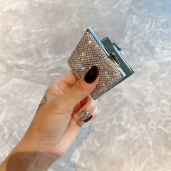 Rhinestone Decor Makeup Mirror Double Side Folding Square Mini Vanity Mirror