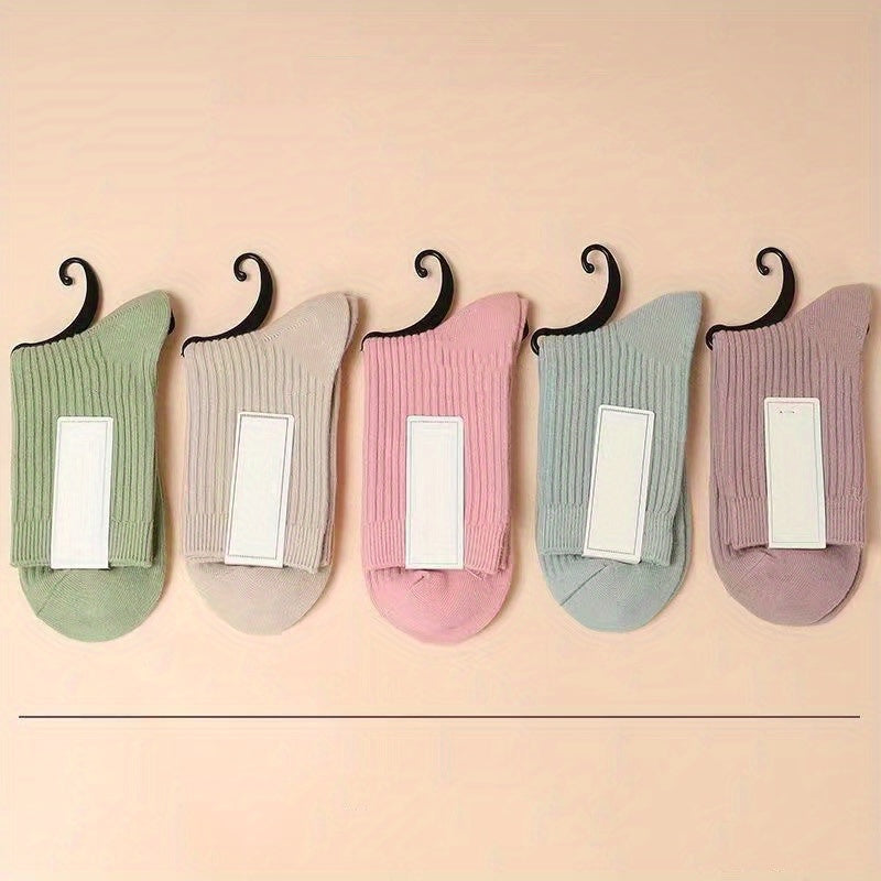 5 Pairs Solid Ribbed Socks Women's Stockings