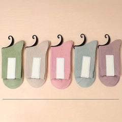5 Pairs Solid Ribbed Socks Women's Stockings