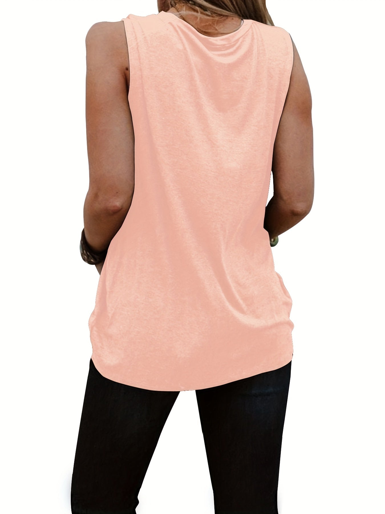 Coconut Tree & Letter Print Tank Top Sleeveless Crew Neck Casual Top