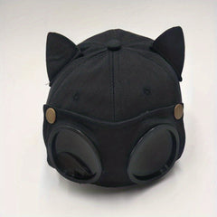 Cat Ears Aviator Glasses Baseball Cap Unisex Retro Style Pilot Hat