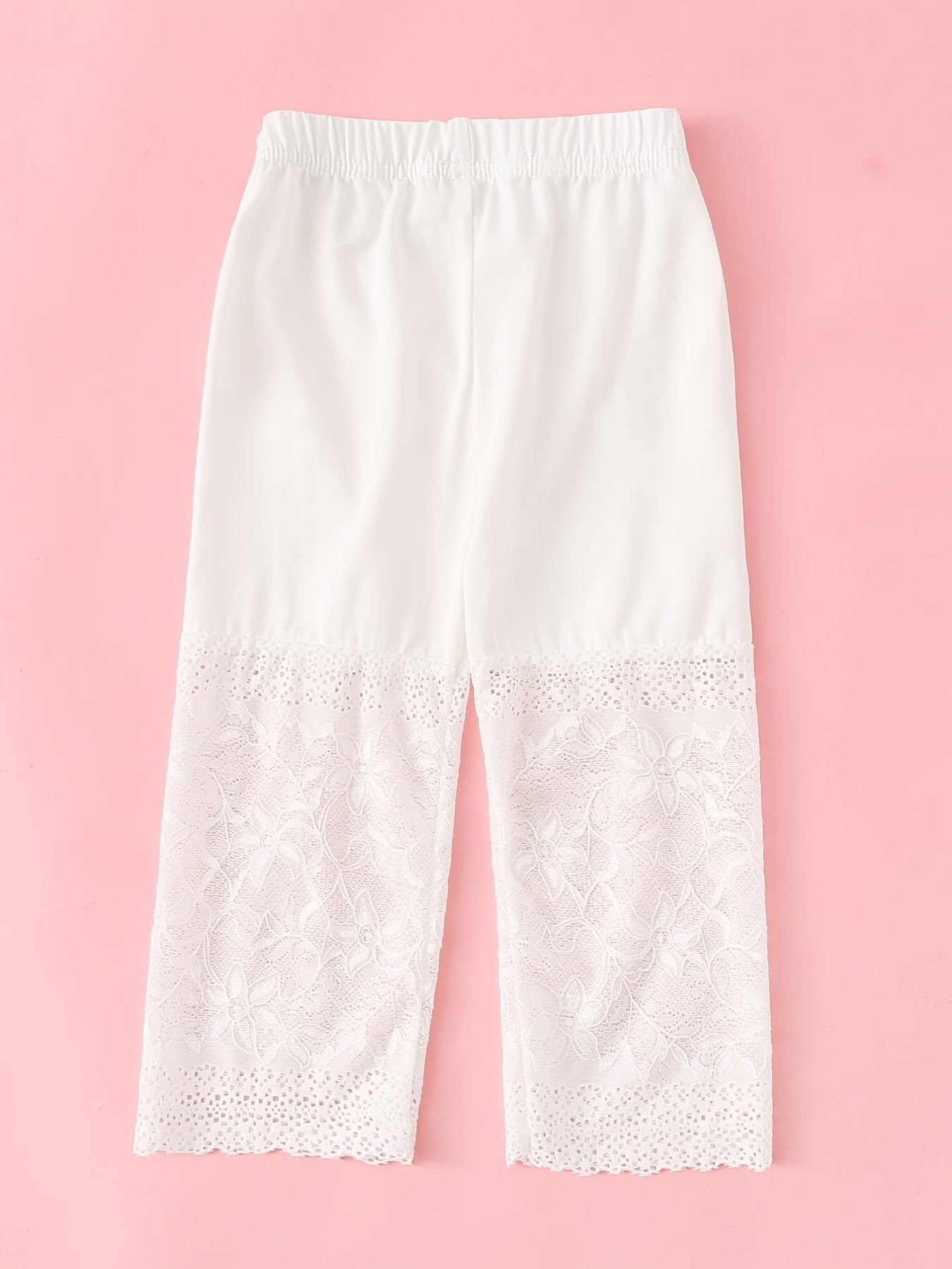 Girls Stretch Cotton Leggings Lace Splicing Cropped Pants