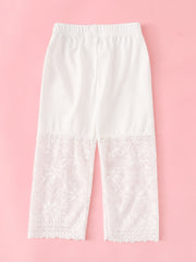 Girls Stretch Cotton Leggings Lace Splicing Cropped Pants