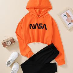 2pcs Baby Girls Crop Hoodie & Pant Set Kids Clothes