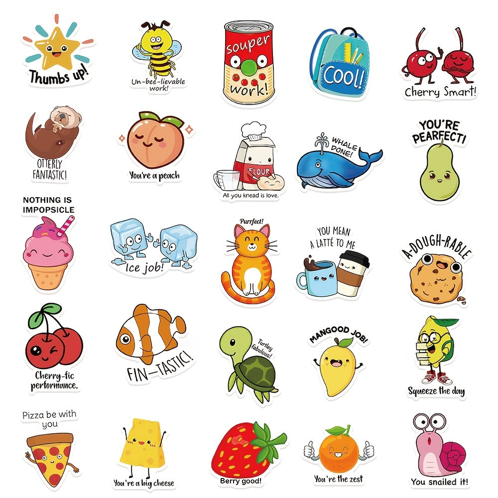 50 Fun Teacher Stickers Mixed Animals And Plants Waterproof Stickers