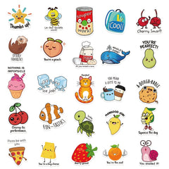 50 Fun Teacher Stickers Mixed Animals And Plants Waterproof Stickers