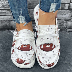 Rugby Cartoon Pattern Flat Shoes Women's Casual Slip On Shoes