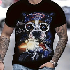 Dog Motorcycle Pattern Print Men's Short Sleeve Tee
