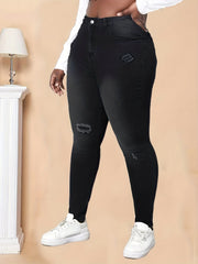 High Rise Ripped Skinny Jeans Women's Plus Denim Pants