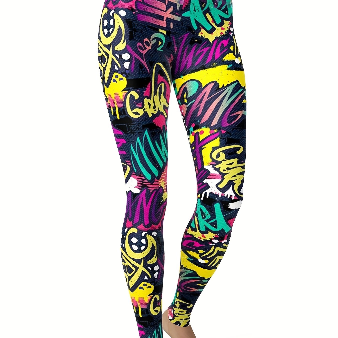 Graffiti Print High Rise Leggings