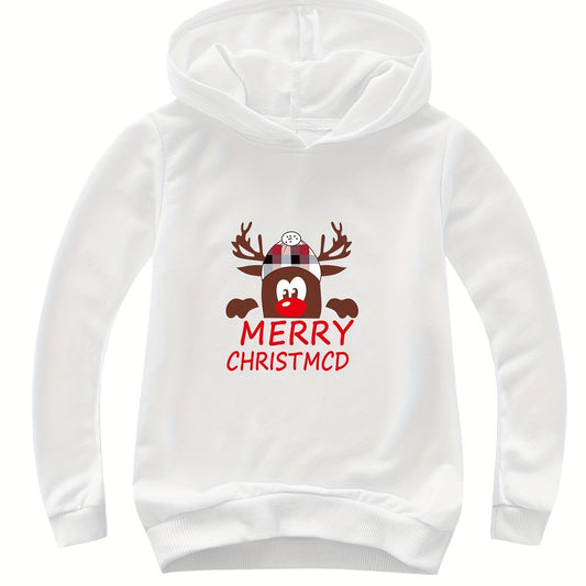 Reindeer Graphic Christmas Hoodie for Girls