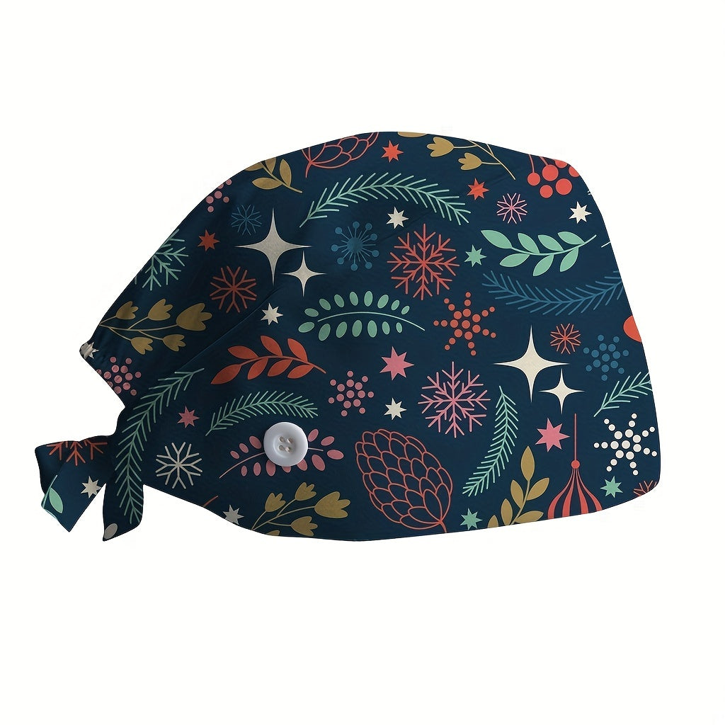 Cartoon Leaf Print Nurse Hat Adjustable Lightweight Scrub Cap