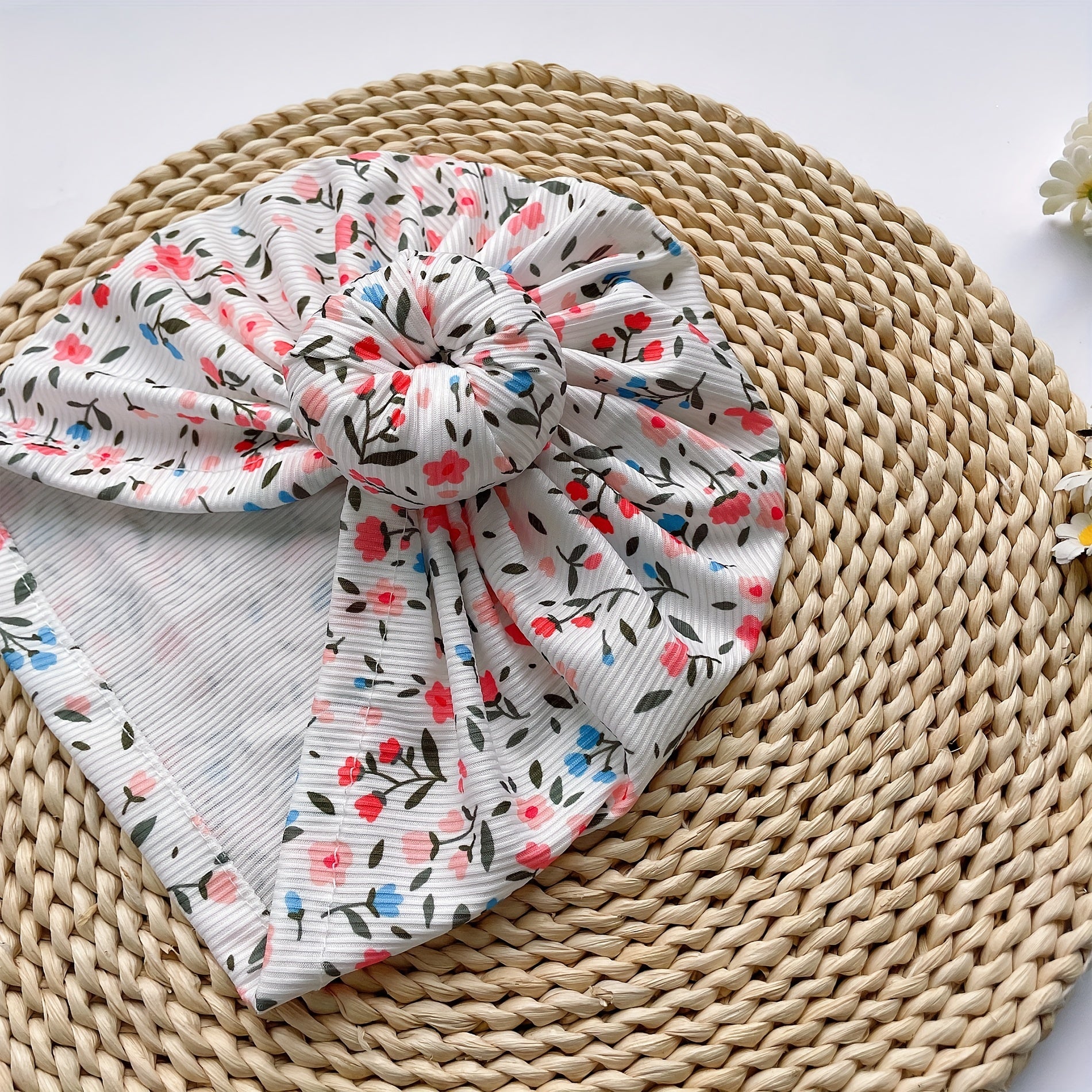 Red Small Flower Stretch Baby Ball Head Hat