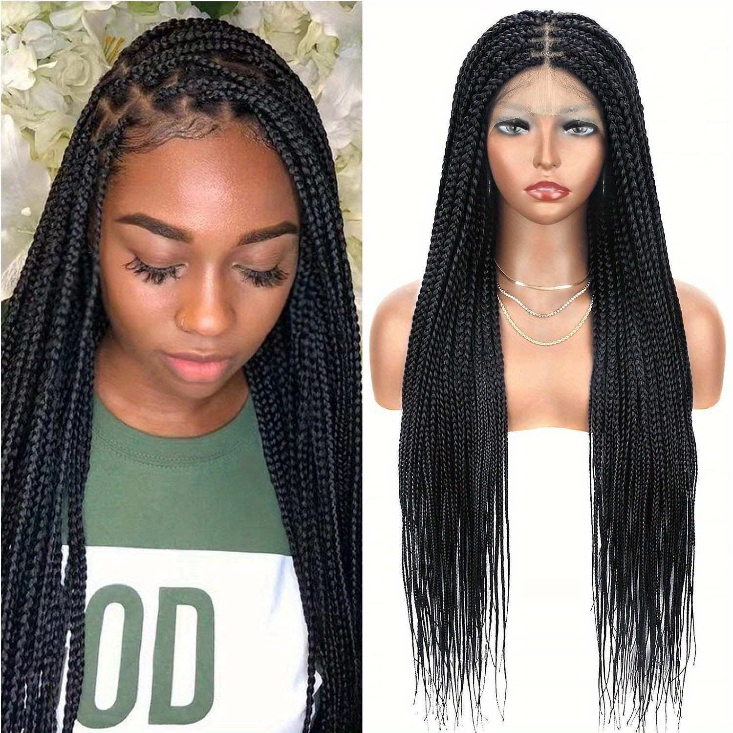 Double Lace Front Braided Wigs Knotless Cornrow Box Braids Wig with Baby Hair