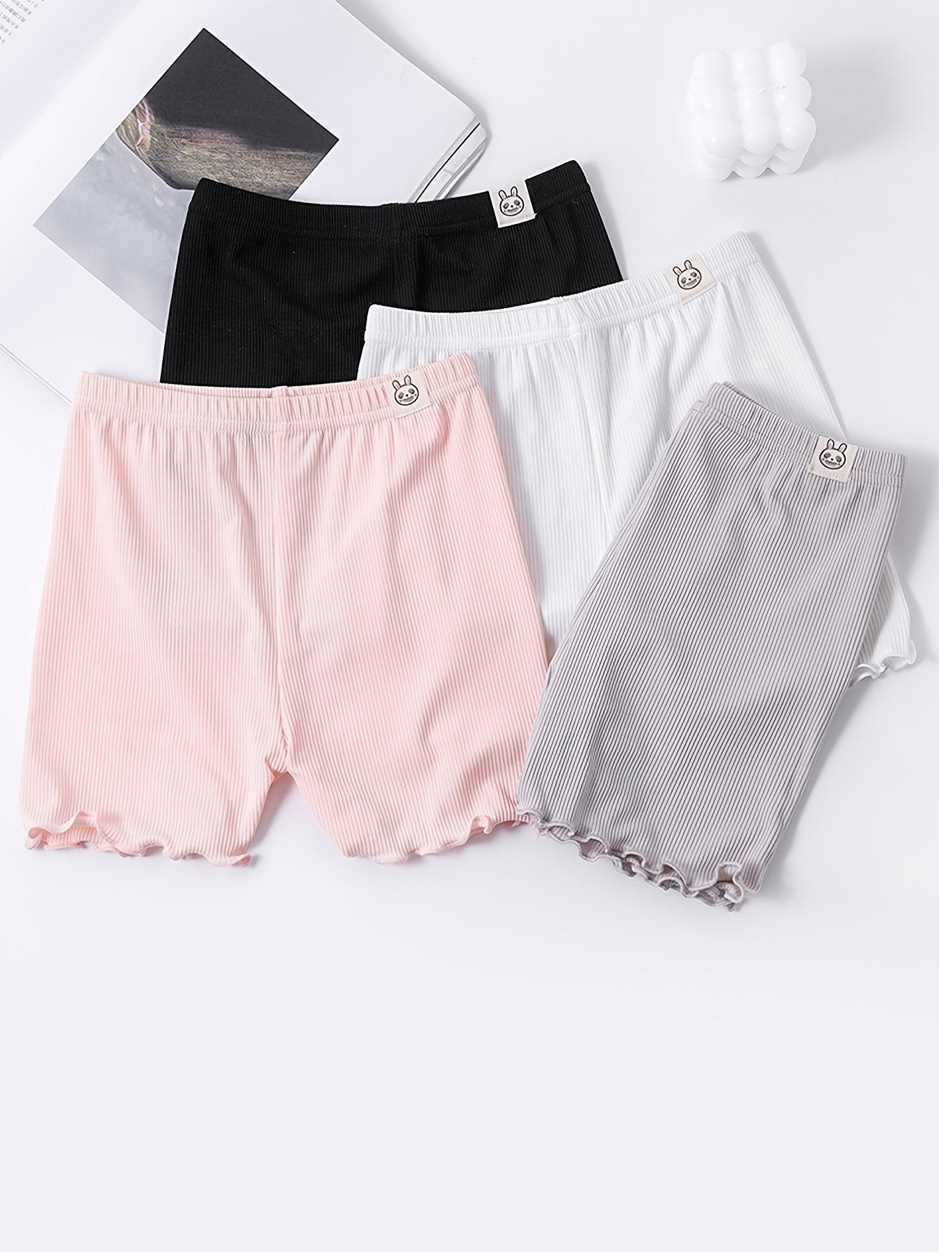 4pcs Girl's Ribbed Leggings Solid Underwear Breathable Comfy Underpants