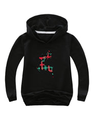 Plaid Reindeer Print Cotton Hoodie for Girls Spring Fall