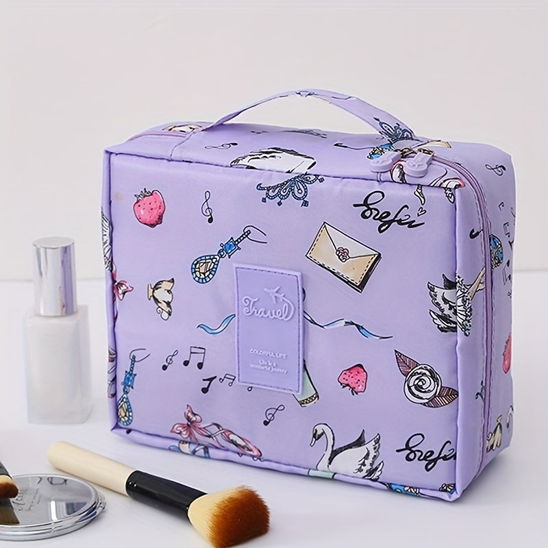 Note & Crown Pattern Square Makeup Bag Toiletry Organizer