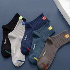 Men's Solid Crew Socks Breathable Comfy Casual Unisex Outdoor All Seasons