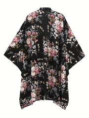 Floral Print Loose Cover Up Cardigan Kimono Sleeve