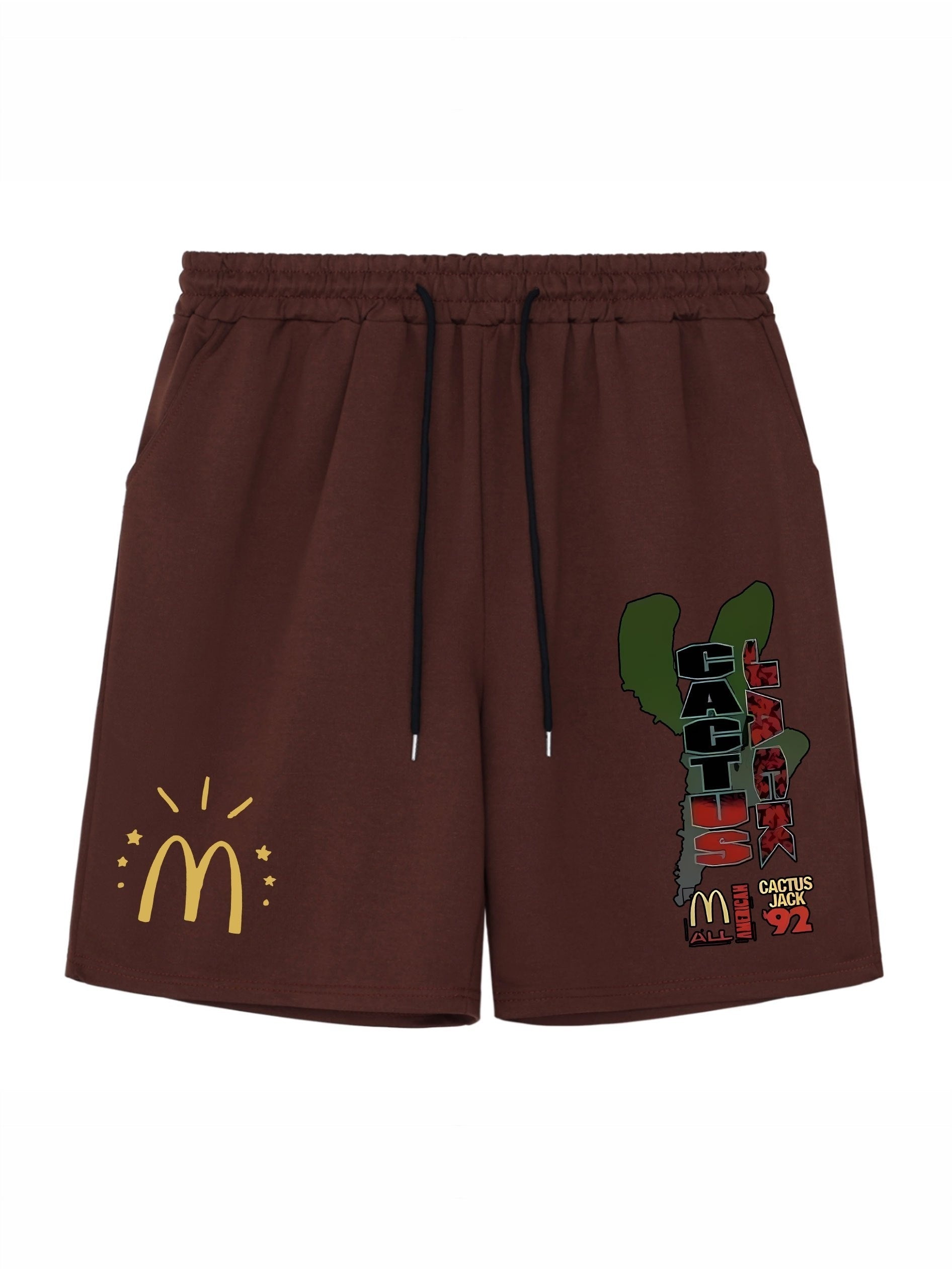 Cactus Pattern Comfy Shorts Men's Casual Elastic Waist Drawstring
