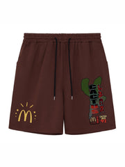 Cactus Pattern Comfy Shorts Men's Casual Elastic Waist Drawstring