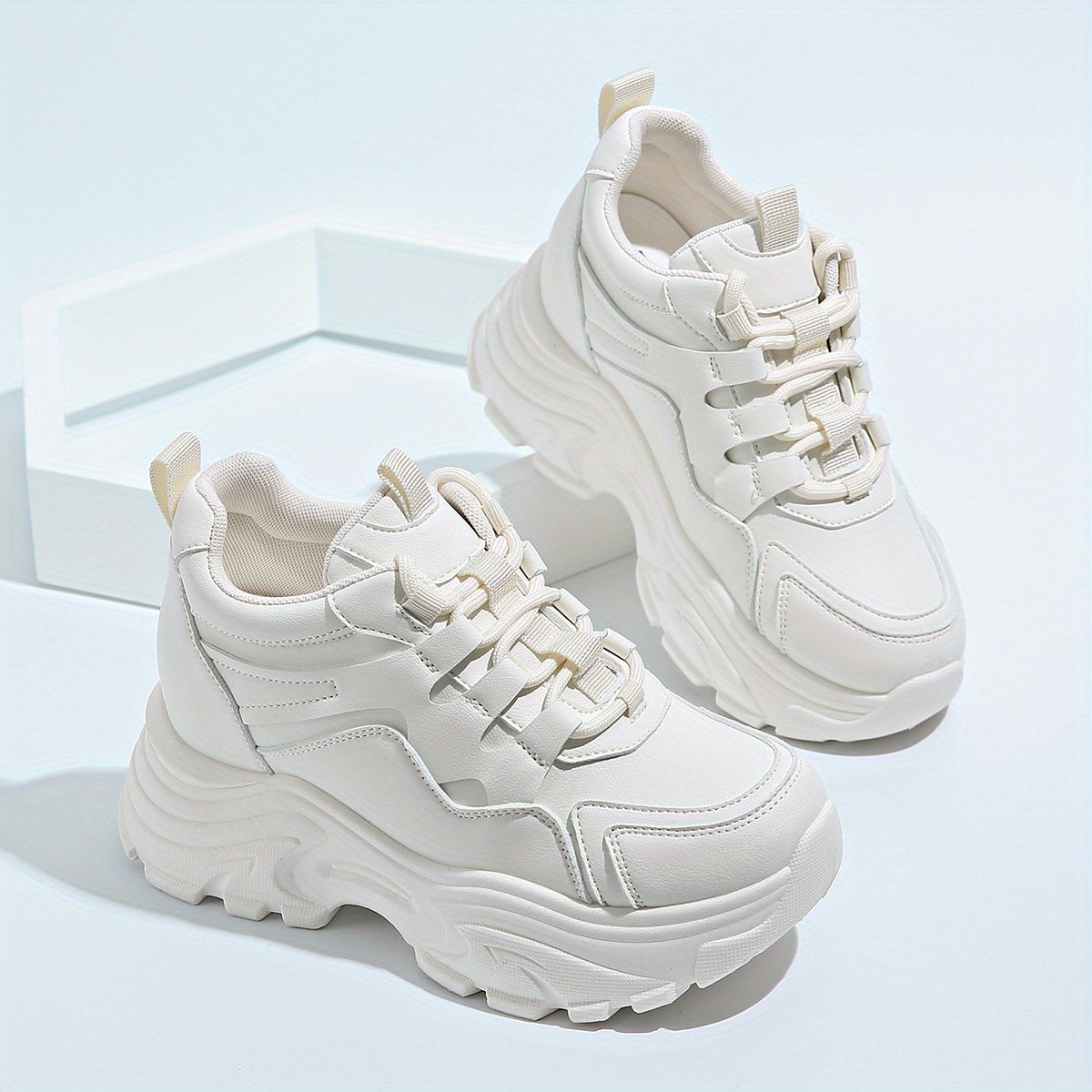 Women's Lace Up Platform Chunky Sneakers Thick Sole Walking Shoes