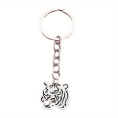 Vintage Silvery Tiger Keychain Pendant Animal Bag Ornament Key Ring