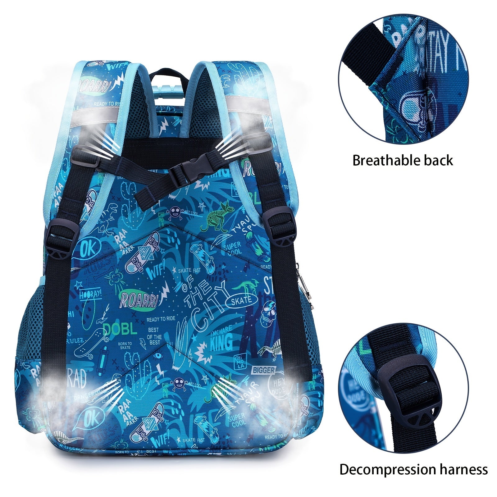 Kids Waterproof Unicorn Dinosaur Backpack Large Capacity Multiple Compartments