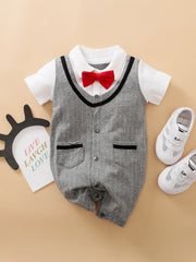 Baby Boys Casual Short Sleeve Bowtie Gentleman Romper Clothes