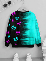 Teens 3D Happy Face Print Sweatshirt Kids Casual Pullover