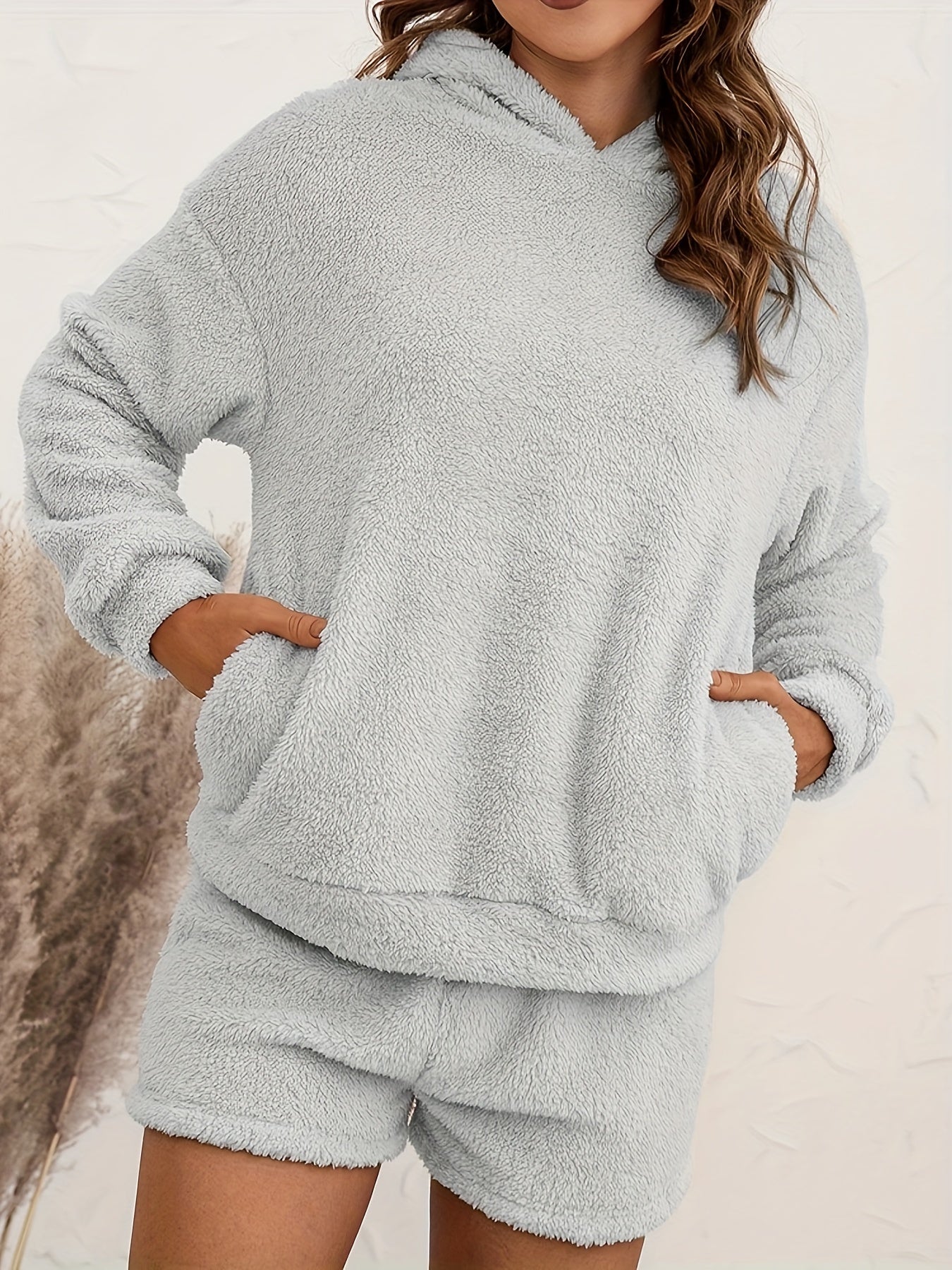 Cozy Fuzzy Lounge Set Hooded Top & Shorts