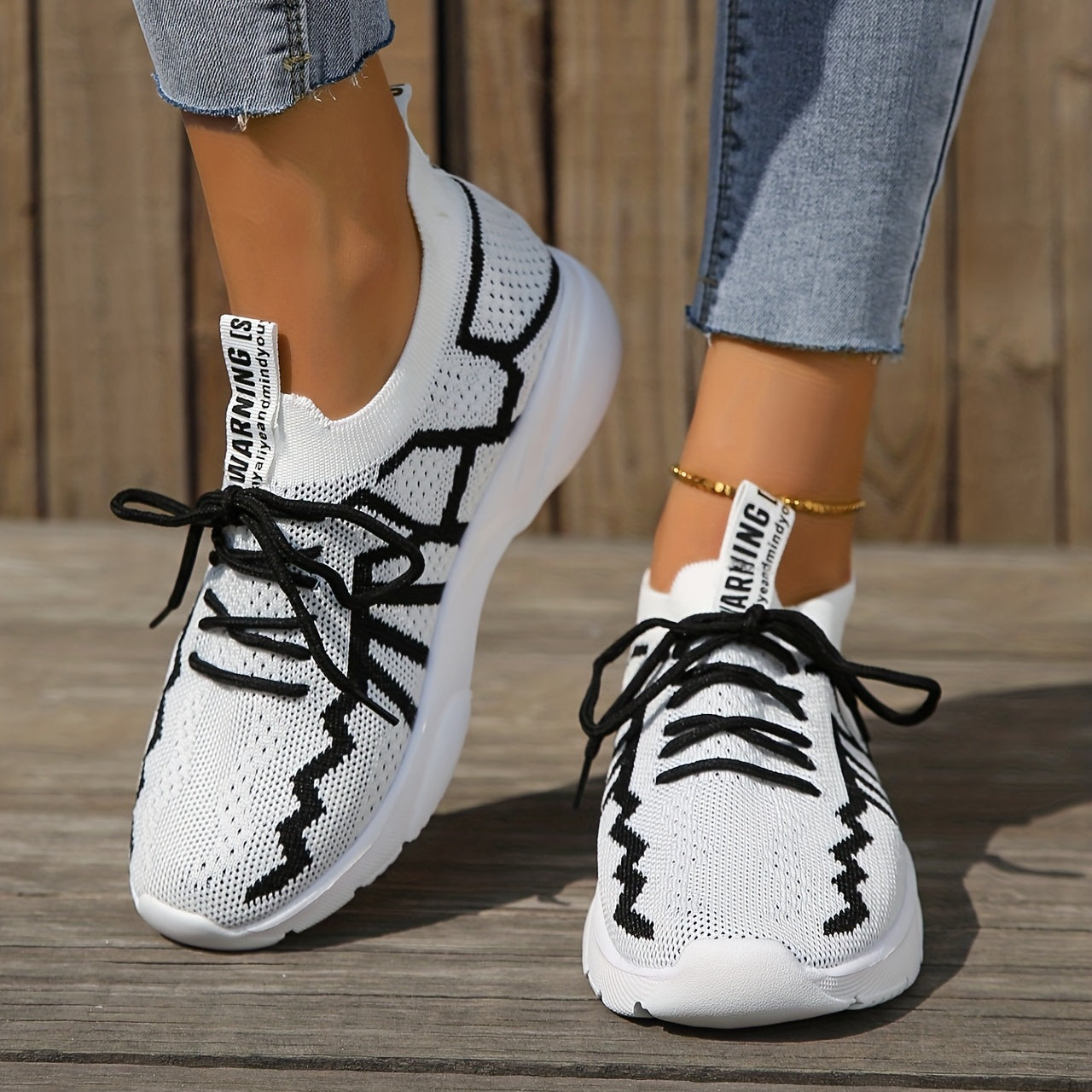 Women's Breathable Knit Flat Lace Up Running Shoes Lightweight Casual Sneakers