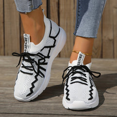 Women's Breathable Knit Flat Lace Up Running Shoes Lightweight Casual Sneakers