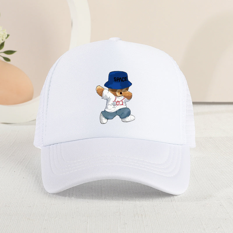 Girls Mesh Baseball Cap with Bears Pattern - Sunshade Outdoor Hat