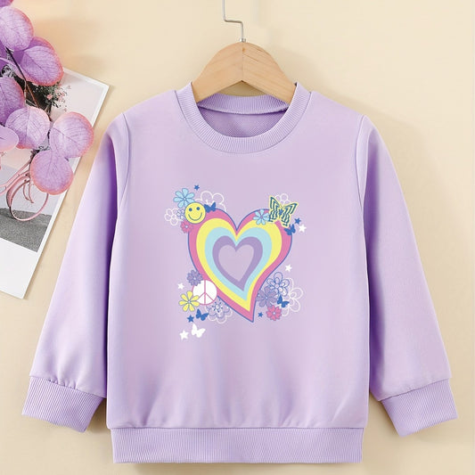 Floral Heart Graphic Girls Sweatshirt Comfort Fit Toddler Kids Pullover