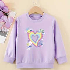 Floral Heart Graphic Girls Sweatshirt Comfort Fit Toddler Kids Pullover