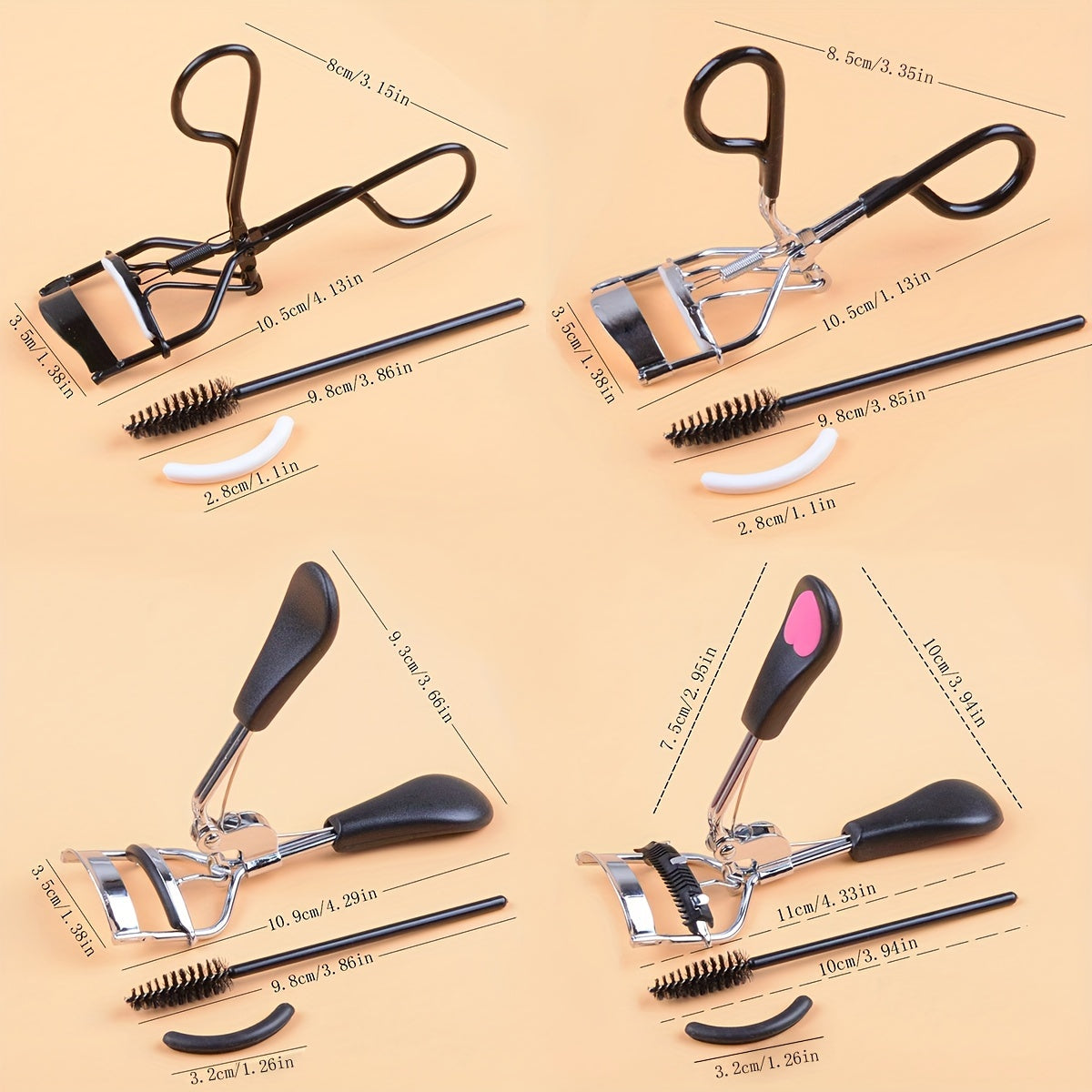 3pcs Wide Angle Lash Curler Set with Comb Pinch Pain - Stainless Steel