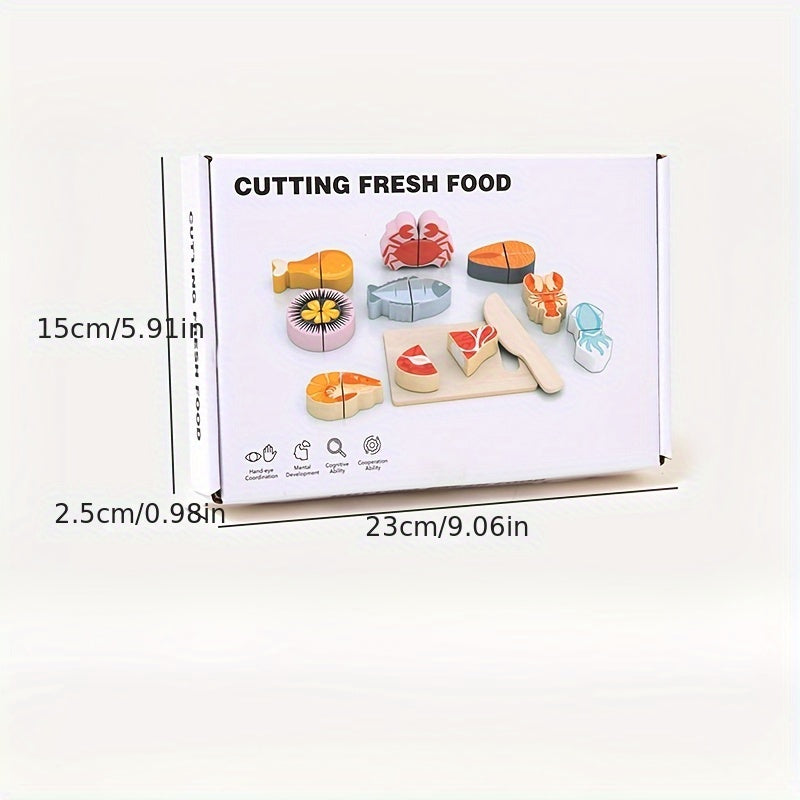 Wooden Pretend Play Kitchen Toy Food Cutting Game Sensory Development