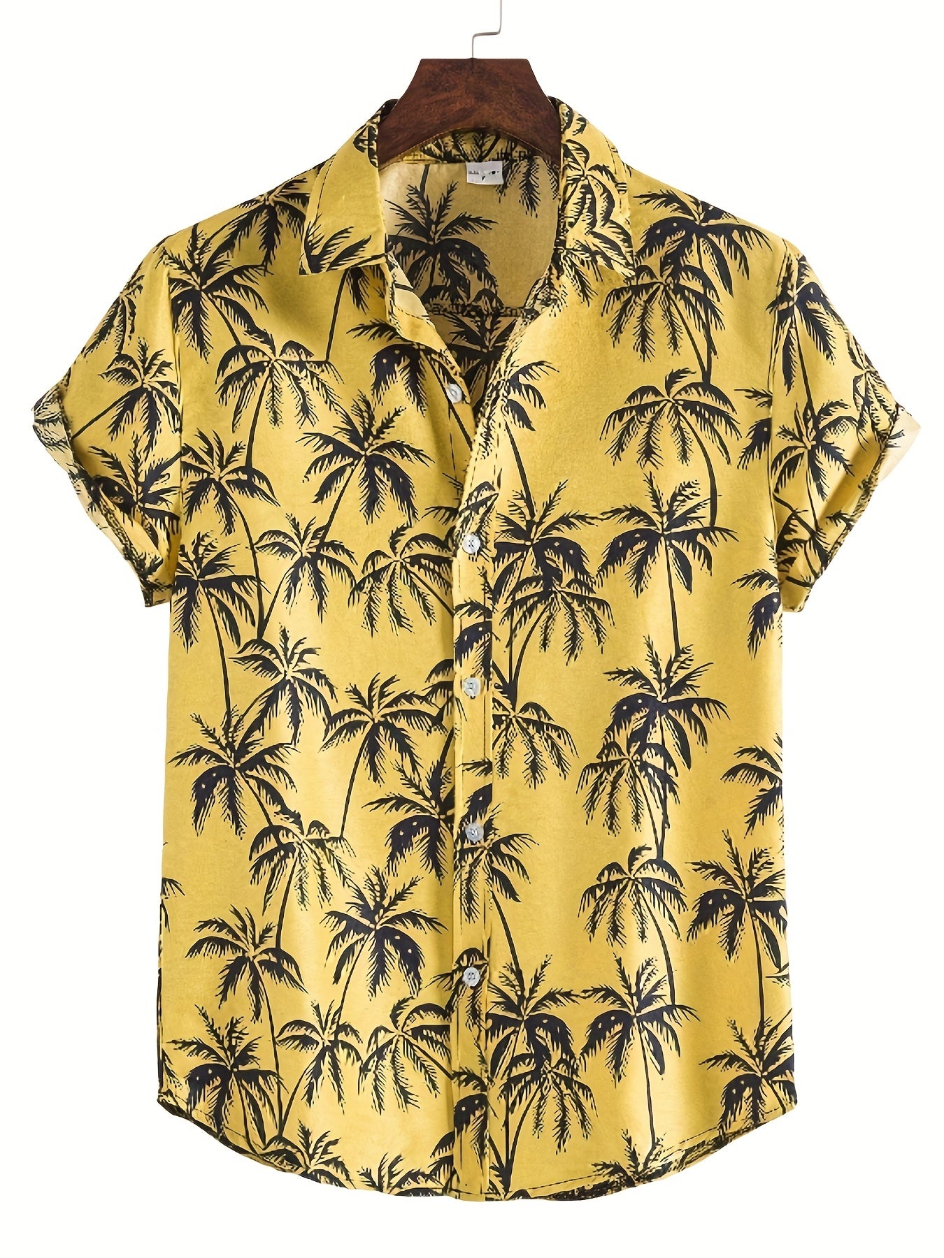 Coconut Tree Print Hawaiian Shirt Men's Casual Short Sleeve Vacation Resort Top
