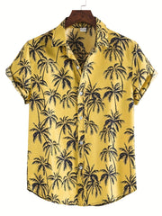 Coconut Tree Print Hawaiian Shirt Men's Casual Short Sleeve Vacation Resort Top